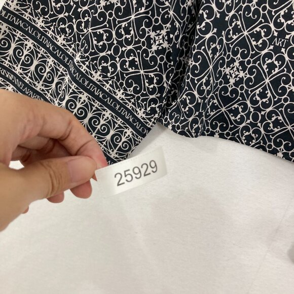 Lolita Jaca St Barth Medium Black White Abstract Artsy Tie Front Button Down - Picture 8 of 8